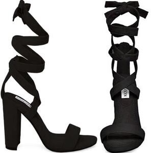 NEW Steve Madden Black Cosmic Suede Wrap Heels 7.5